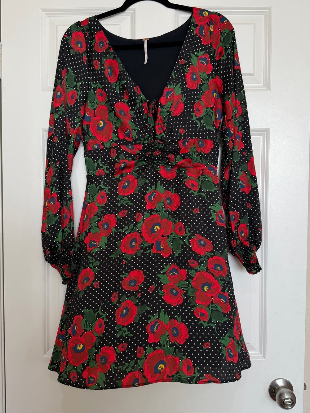 Free People Morning Light Black Print Long Sleeve Mini Dress 12